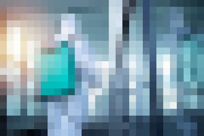 Abstract pixelated image in cool blues and teals; no identifiable objects.