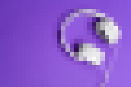 Pixelated purple headset icon on a solid purple background, suggesting a tech or audio-related logo